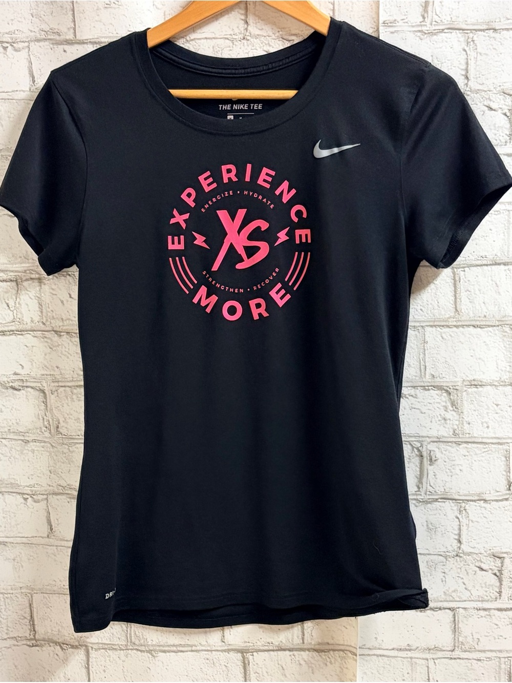 Nike Black Dri-Fit Short-Sleeve Tee with Pink 'Experience More' Graphic